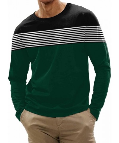 Crewneck Shirt for Men,Casual Long Sleeve Stripes Printed Colorblock T-Shirt Basic Pullover Regular Fit Pullover D-green $8.1...