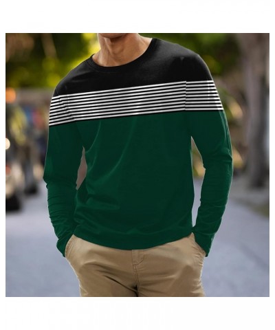 Crewneck Shirt for Men,Casual Long Sleeve Stripes Printed Colorblock T-Shirt Basic Pullover Regular Fit Pullover D-green $8.1...