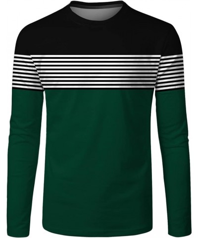 Crewneck Shirt for Men,Casual Long Sleeve Stripes Printed Colorblock T-Shirt Basic Pullover Regular Fit Pullover D-green $8.1...