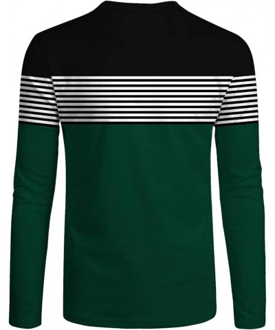 Crewneck Shirt for Men,Casual Long Sleeve Stripes Printed Colorblock T-Shirt Basic Pullover Regular Fit Pullover D-green $8.1...