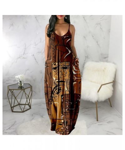 Women's Maxi Dresses Summer Sleeveless Loose Colorful with Pocket Casual Long Sundress Plus Size Coffee12047 $18.54 Dresses