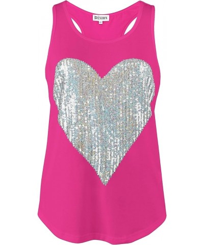 Womens Sparkly Sequin Tank Tops Sleeveless Scoop Neck Loose Fit Workout Shirts Racerback Tees Tops Shirts Hot Pink+ Silver He...