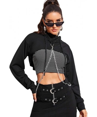 Women's Solid Black Long Sleeve Pullover Crop Top Hoodie 1-black $14.84 Hoodies & Sweatshirts