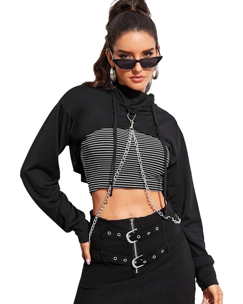 Women's Solid Black Long Sleeve Pullover Crop Top Hoodie 1-black $14.84 Hoodies & Sweatshirts