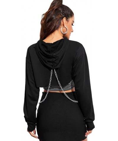 Women's Solid Black Long Sleeve Pullover Crop Top Hoodie 1-black $14.84 Hoodies & Sweatshirts