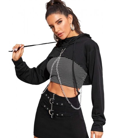 Women's Solid Black Long Sleeve Pullover Crop Top Hoodie 1-black $14.84 Hoodies & Sweatshirts