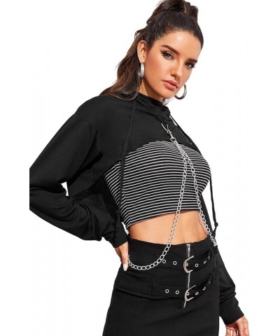 Women's Solid Black Long Sleeve Pullover Crop Top Hoodie 1-black $14.84 Hoodies & Sweatshirts