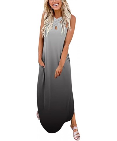 Summer Dresses for Women 2024 Vacation Crossover Halter Neck Maxi Dress Slit Side Sleeveless Loose Beach Long Sundress Multic...