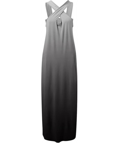 Summer Dresses for Women 2024 Vacation Crossover Halter Neck Maxi Dress Slit Side Sleeveless Loose Beach Long Sundress Multic...