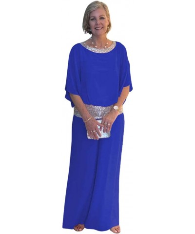 Womens Sequin Color Block Crewneck 2 Piece Dressy Formal Pantsuit for Women Wedding Guest Pant Suits for Ladies 02-blue $18.1...