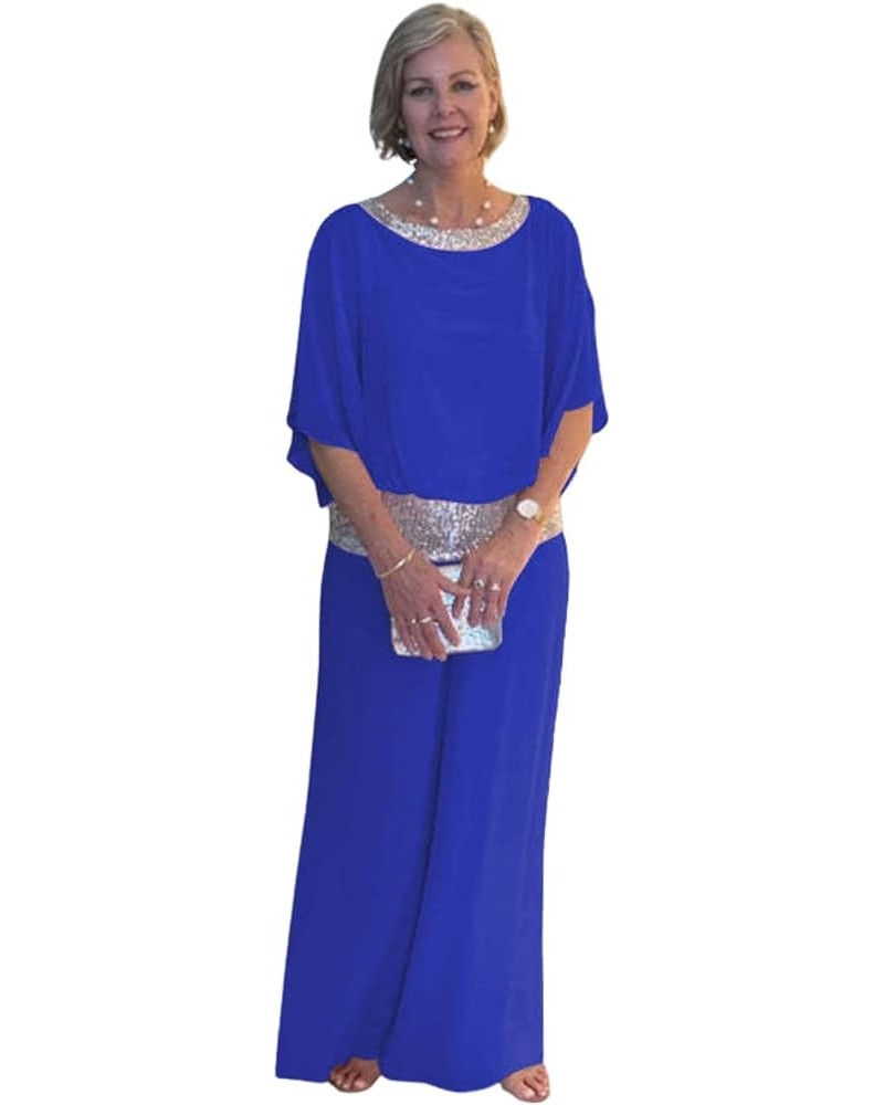 Womens Sequin Color Block Crewneck 2 Piece Dressy Formal Pantsuit for Women Wedding Guest Pant Suits for Ladies 02-blue $18.1...