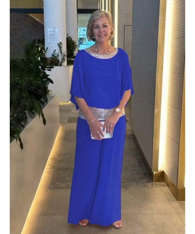 Womens Sequin Color Block Crewneck 2 Piece Dressy Formal Pantsuit for Women Wedding Guest Pant Suits for Ladies 02-blue $18.1...