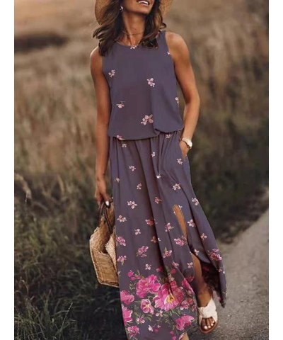 2024 Women's Casual Summer Sleeveless Dress Crewneck Loose Split Maxi Dresses Plain Long Cami Beach Sundress S-5XL A02-5 $22....