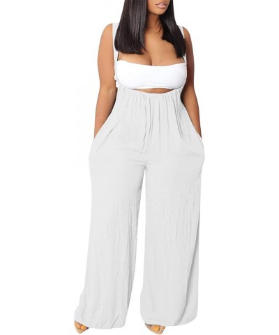 Women's Loose Fit Jumpsuit Fashion Wide Leg Baggy Bib Overalls Adjustable Spaghetti Strap Rompers with Pockets White $8.40 Ov...