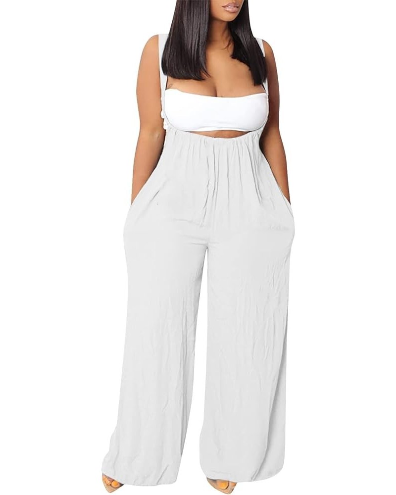 Women's Loose Fit Jumpsuit Fashion Wide Leg Baggy Bib Overalls Adjustable Spaghetti Strap Rompers with Pockets White $8.40 Ov...