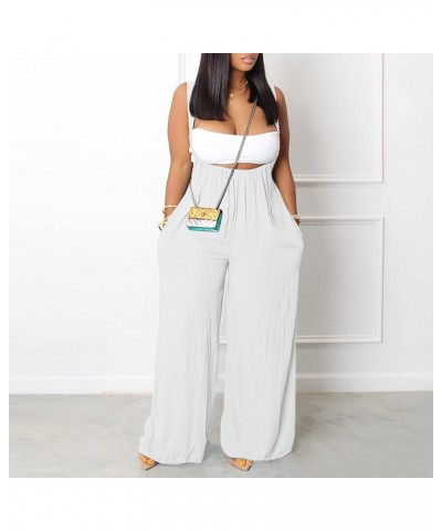 Women's Loose Fit Jumpsuit Fashion Wide Leg Baggy Bib Overalls Adjustable Spaghetti Strap Rompers with Pockets White $8.40 Ov...