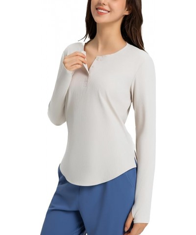 Ribbed Long Sleeve Workout Shirts for Women, Buttery Soft Running Gym Athletic Yoga Tops with Thumb Holes Cream White $11.00 ...