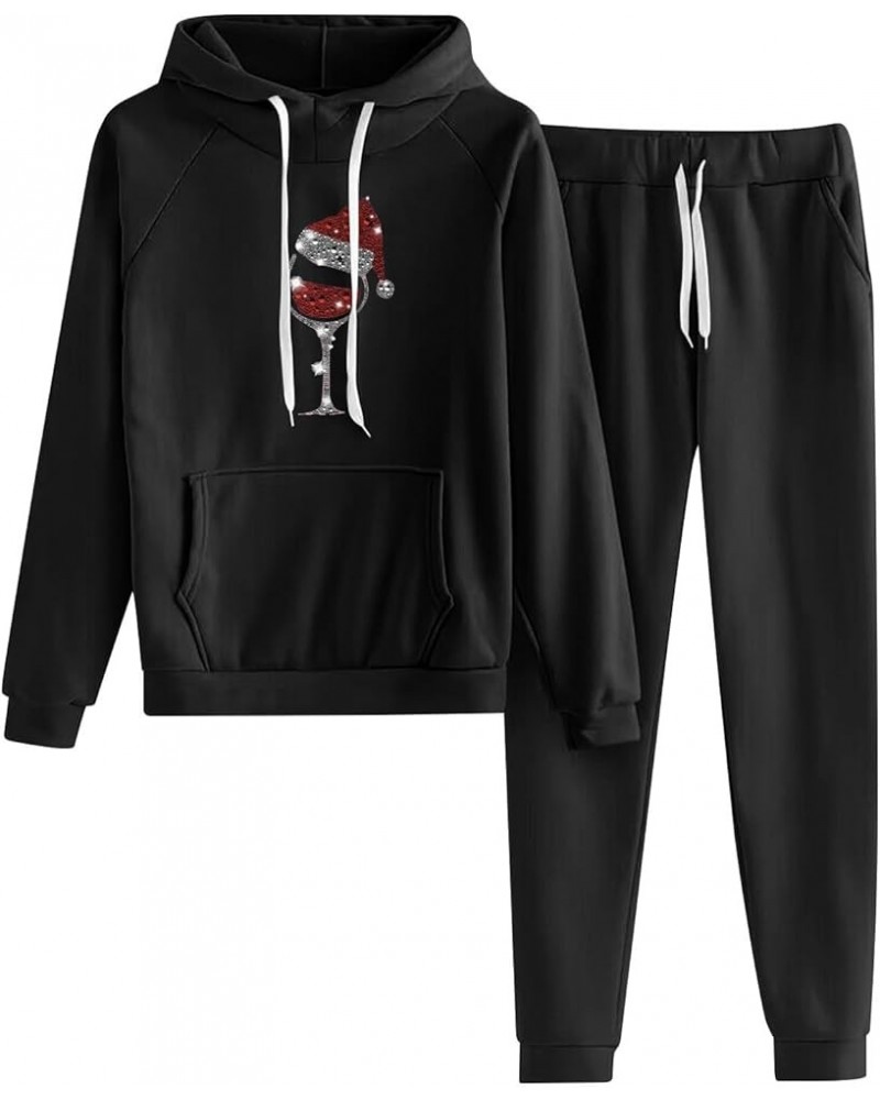 Womens Sweatsuits 2 Piece Set Casual Lounge Sets Long Sleeve Drawstring Pullover Hoodie Jogging Pants Trendy Outfits B-black ...