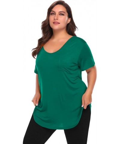 Women Plus Size V-Neck Tunic Tops Loose T Shirt with Pocket Deep Green $11.79 Tops