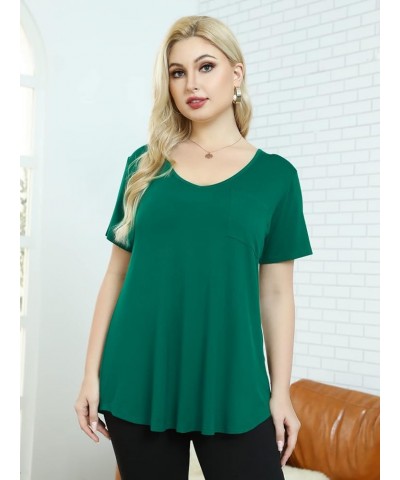 Women Plus Size V-Neck Tunic Tops Loose T Shirt with Pocket Deep Green $11.79 Tops