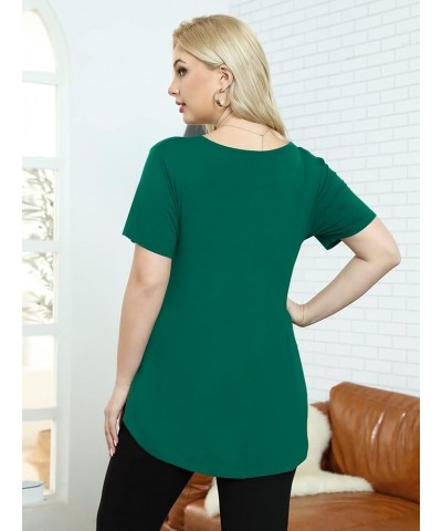 Women Plus Size V-Neck Tunic Tops Loose T Shirt with Pocket Deep Green $11.79 Tops