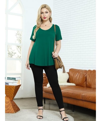 Women Plus Size V-Neck Tunic Tops Loose T Shirt with Pocket Deep Green $11.79 Tops