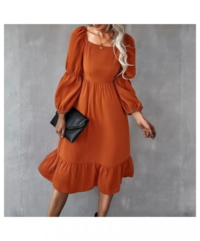 Women's Aline Flowy Midi Dress Square Neck Puff Sleeve Ruffle Swing Chiffon Long Casual Dresses Orange $13.99 Dresses