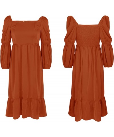 Women's Aline Flowy Midi Dress Square Neck Puff Sleeve Ruffle Swing Chiffon Long Casual Dresses Orange $13.99 Dresses