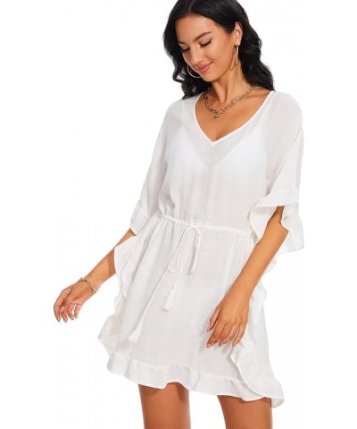 Women's Swimsuit Cover up Beach Kaftan for Bathing Suit with Floral Pattern Z-off White $13.86 Swimsuits