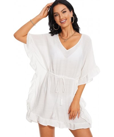 Women's Swimsuit Cover up Beach Kaftan for Bathing Suit with Floral Pattern Z-off White $13.86 Swimsuits