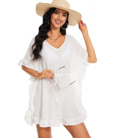 Women's Swimsuit Cover up Beach Kaftan for Bathing Suit with Floral Pattern Z-off White $13.86 Swimsuits