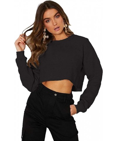 Casual Crop Sweatshirt for Women Crewneck Cropped Shirts Workout Long Sleeve Crop Tops Black $12.00 Activewear