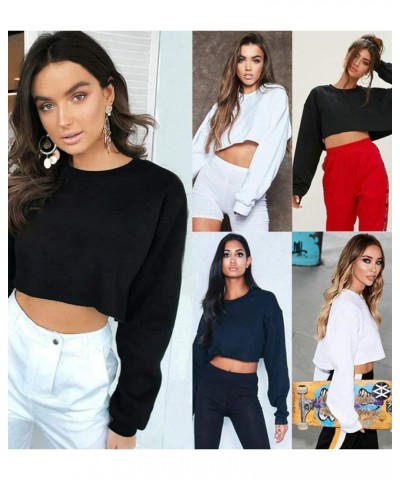 Casual Crop Sweatshirt for Women Crewneck Cropped Shirts Workout Long Sleeve Crop Tops Black $12.00 Activewear