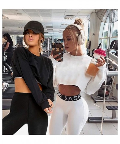 Casual Crop Sweatshirt for Women Crewneck Cropped Shirts Workout Long Sleeve Crop Tops Black $12.00 Activewear