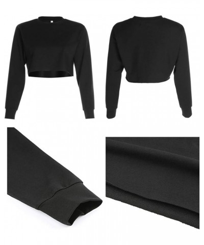 Casual Crop Sweatshirt for Women Crewneck Cropped Shirts Workout Long Sleeve Crop Tops Black $12.00 Activewear