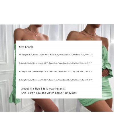 Womens Sexy Flounce Sleeve Ruched Bodycon Mini Dresses Off Shoulder Long Sleeve Tie Front Dress Mint Green $17.74 Dresses