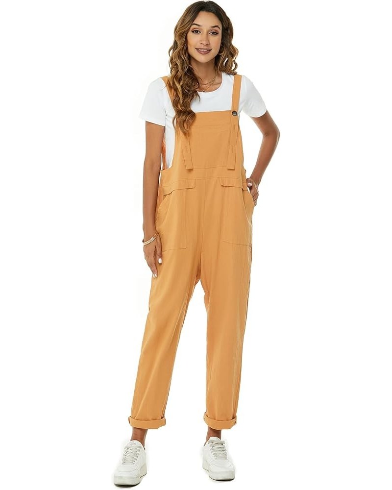 Womens Overalls Cotton Linen Overalls for Women Loose Fit Harem Wide Leg Jumpsuit with Pockets Ginger $10.25 Overalls