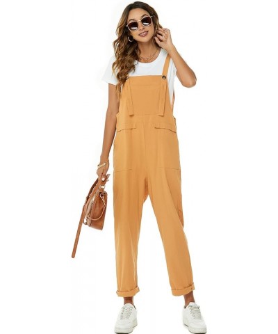 Womens Overalls Cotton Linen Overalls for Women Loose Fit Harem Wide Leg Jumpsuit with Pockets Ginger $10.25 Overalls