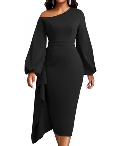 Women Church Dress Work Business Dresses Bodycon Sleeve Round Neck Pencil Dresses A-black $19.37 Dresses