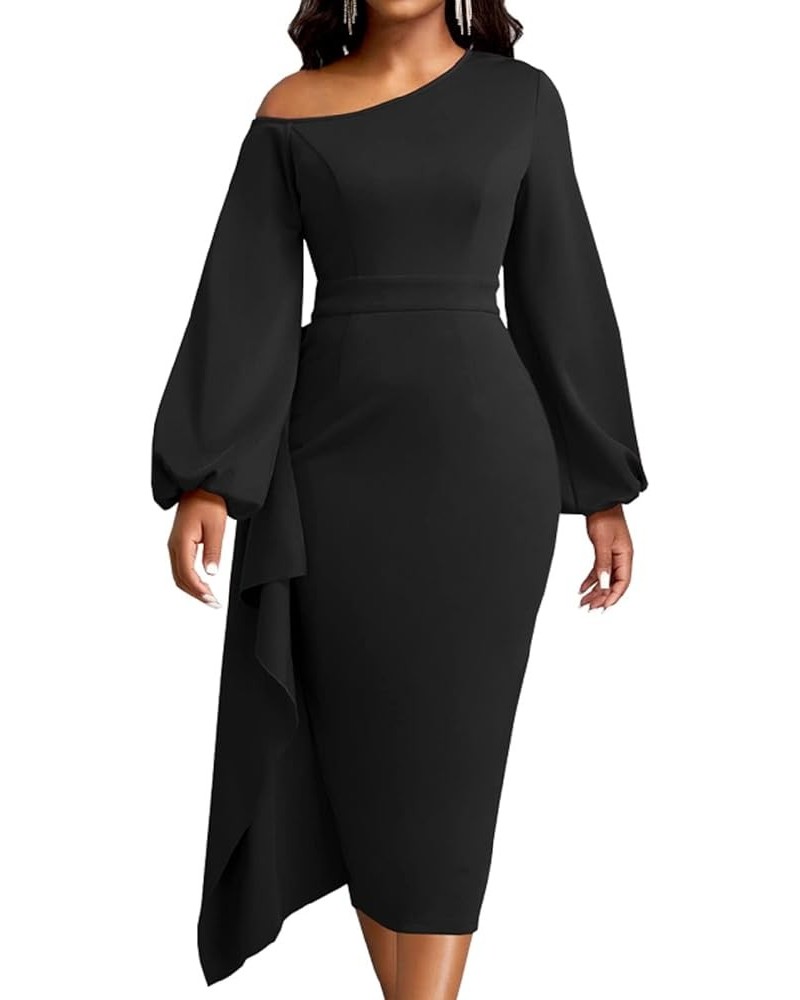 Women Church Dress Work Business Dresses Bodycon Sleeve Round Neck Pencil Dresses A-black $19.37 Dresses