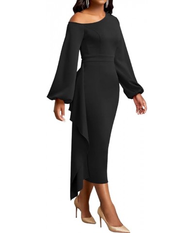 Women Church Dress Work Business Dresses Bodycon Sleeve Round Neck Pencil Dresses A-black $19.37 Dresses