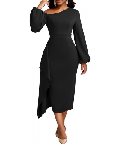 Women Church Dress Work Business Dresses Bodycon Sleeve Round Neck Pencil Dresses A-black $19.37 Dresses