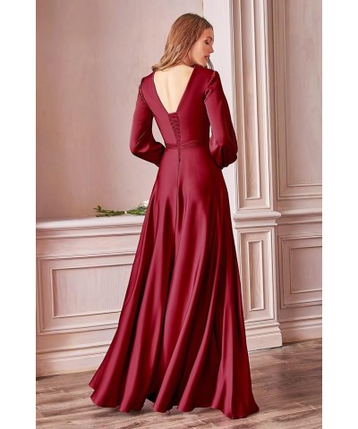 Long Sleeve Bridesmaid Dresses for Women 2024 V Neck Satin Formal Dresses Evening Gown with Slit Dusty Rose $30.55 Dresses