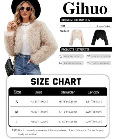 Women's Winter Cropped Faux Fur Coat Long Sleeve Open Front Cardigan Fleece Jackets Shaggy Parka Outerwear Apricot $22.96 Coats