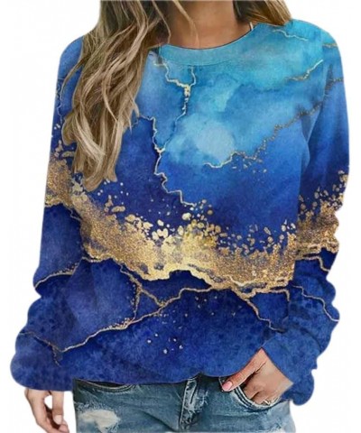 Womens Plus Size Marble Print Pullover Tops Long Sleeve Sweatshirts Fall Winter Tunic Blouses 2023 Fall Trendy Clothes 08 Blu...