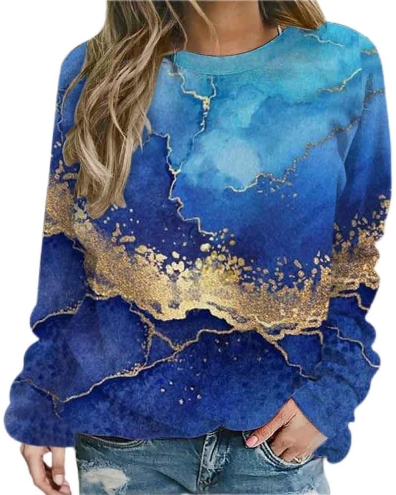 Womens Plus Size Marble Print Pullover Tops Long Sleeve Sweatshirts Fall Winter Tunic Blouses 2023 Fall Trendy Clothes 08 Blu...