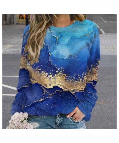 Womens Plus Size Marble Print Pullover Tops Long Sleeve Sweatshirts Fall Winter Tunic Blouses 2023 Fall Trendy Clothes 08 Blu...