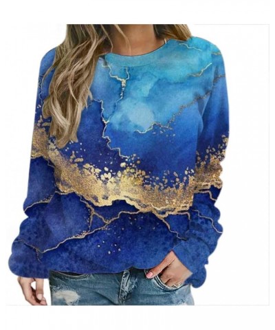 Womens Plus Size Marble Print Pullover Tops Long Sleeve Sweatshirts Fall Winter Tunic Blouses 2023 Fall Trendy Clothes 08 Blu...