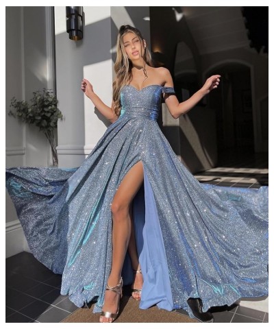 Off The Shoulder Prom Dresses with Pockets High Slit for Women A Line Glitter Formal Evening Gown Desert Rose $29.40 Dresses