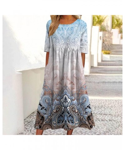 Summer Dresses for Women 2024 Short Sleeve Floral V Neck Midi Dress Fashion Button Loose Casual Flowy Beach Dresses Pink 001 ...